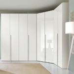 Corner wardrobe on measure - RAL9003 lacquered high gloss with chrome handles 38