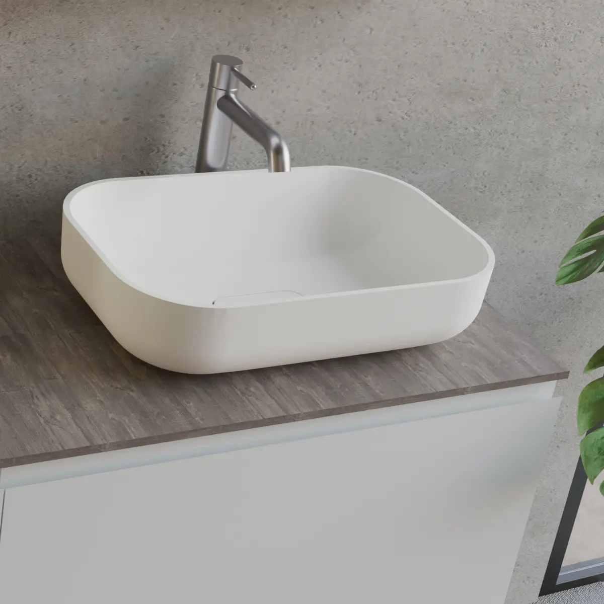 Meuble largeur 120cm, profondeur 46 cm, façades et structure en laqué mat NCS S 0505 R80B, poignée A, top hpl carbone tavolato, vasque à poser code article PF1440 en  ocritech blanc. Miroir avec cadre en bois, lumière LED supérieure et capteur tactile, finition stratifiée ou laquée mate assortie au meuble. Contactez-nous pour une couleur différente; épaisseur : 13 cm.