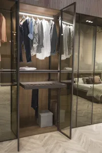 Glass door wardrobe - Side view hanging section with clothes