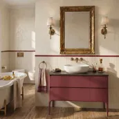 Elevate your bathroom with this stunning 130cm wide vanity, finished in opac FB 96 radicchio. The sleek design features a spacious 46cm deep and 50cm high cabinet, paired with a beautiful Softly ceramic washbasin in Alabastro Grey HPL, 1.2cm thick. The vanity&rsquo;s modern aesthetic is complemented by a B-type handle and a tap hole on the countertop, ready for your chosen faucet.