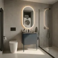 Este sofisticado móvel de baño suspendido, con líneas modernas y refinadas, ofrece unas dimensiones de 80 cm de ancho, 51 cm de profundidad y 50 cm de altura. Su acabado opaco PANTONE 7545u realza la belleza del diseño, mientras que el lavabo integrado Globo B149-B en Tekhnos RAL 7042 aporta un toque de funcionalidad. El móvel cuenta con un plano de trabajo de 1,5 cm de grosor, una manija F y un espejo moldeado de 2 cm de grosor, con una altura de 75 cm y un ancho de 80 cm.